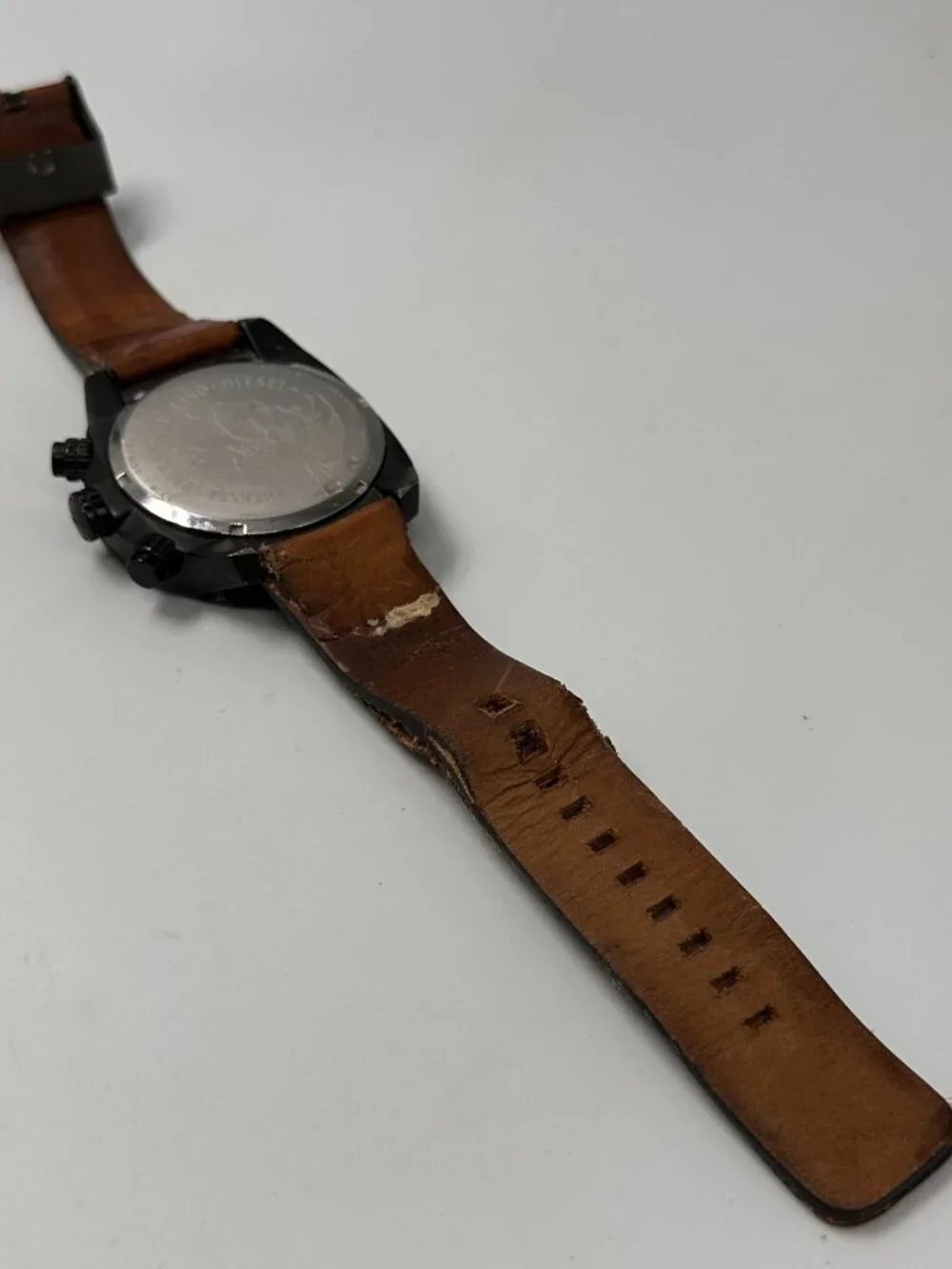 Diesel Overflow Chronograph Watch Mens Black Dial 50MM Brown Band New Battery